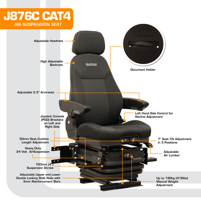 J876C Caterpillar B Series Excavators Air Suspension Seat