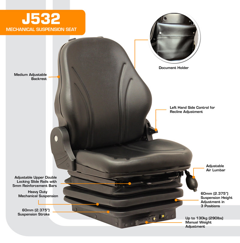 J532 Height Adjustable Mechanical Suspension Seat