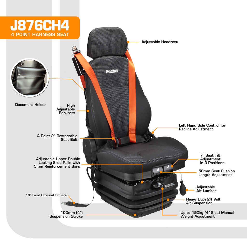 J876CH4 4 Point Seat Belt Air Suspension Seat
